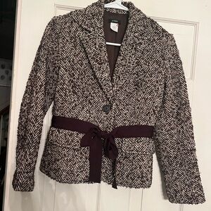 J. Crew Women's Brown Tweed Blazer with Grosgrain Tie.